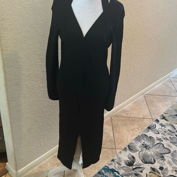 Adrienne Landau Quartz Size M Long Sleeve High Slit Sweater Dress Jet Black NWT - Picture 2 of 15